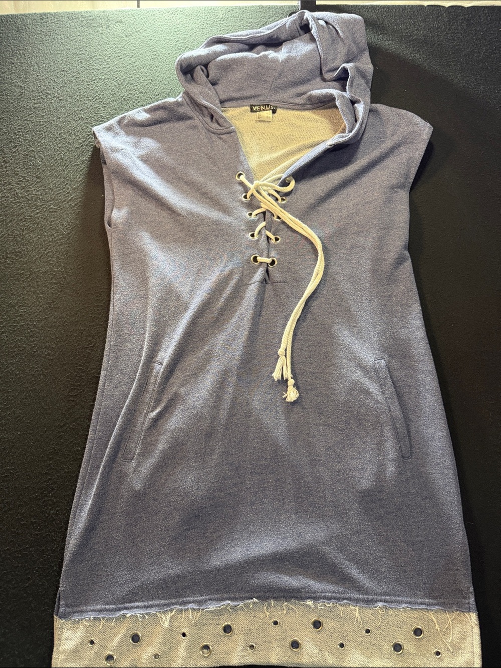 VENUS Lavender Hooded Lace-Up Mini Dress with Ivory Drawcord